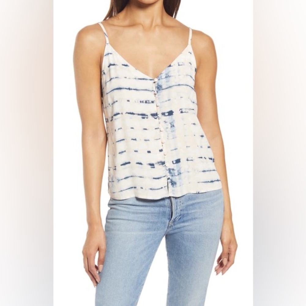 Anthropologie White and Blue Tie Front Camisole
